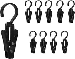 10 stuks washaken met clips, wasknijpers, 360° draaibare haken, hangers, sokken, gordijnen, handdoeken, badkamer, kast, keuken, kantoor - zwart — thumbnail 1