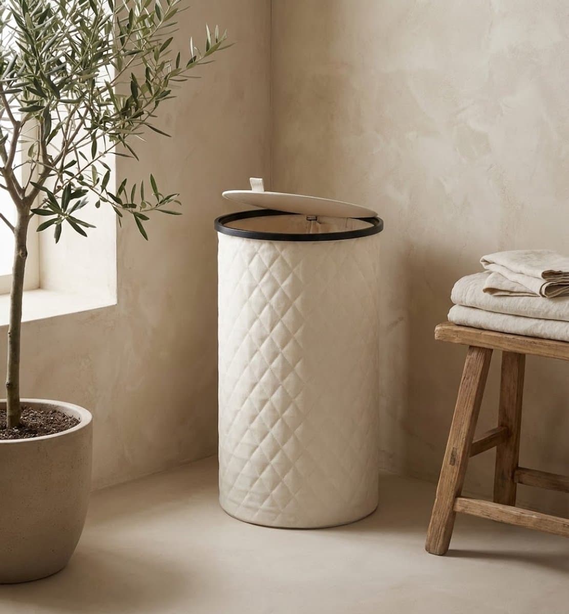 MAZAZU Ronde Wasmand 99L – Hoog Smal – Deksel & Waszak — afbeelding 1