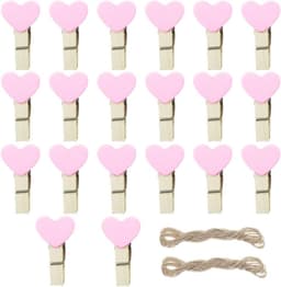 Houten Wasknijpers - Hart Clips - Foto's Ophangen - Decoratief Ontwerp - 20 Stuks - Roze — thumbnail 1