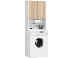 Wasmachinekast Hoogte 180cm - Wandmeubel voor Badkamer en Wasruimte - Opbergkast met 2 Deuren