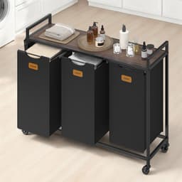 VASAGLE BLH223BH01 - Wasmand met Wieltjes - 3 Vakken - Met Opbergrek - 150 L Capaciteit — thumbnail 4