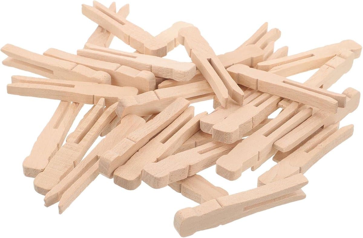 Houten Wasknijpers - Natuurlijke Clips - Kleding Ophangen - Beschermt Stoffen - 6.5 cm Lengte - Khaki — afbeelding 1