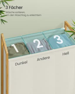 Wasmand – Bamboe frame – 2 compartimenten – Afneembaar deksel – 100 L – Crèmewit – 65 x 40 x 78 cm — thumbnail 3
