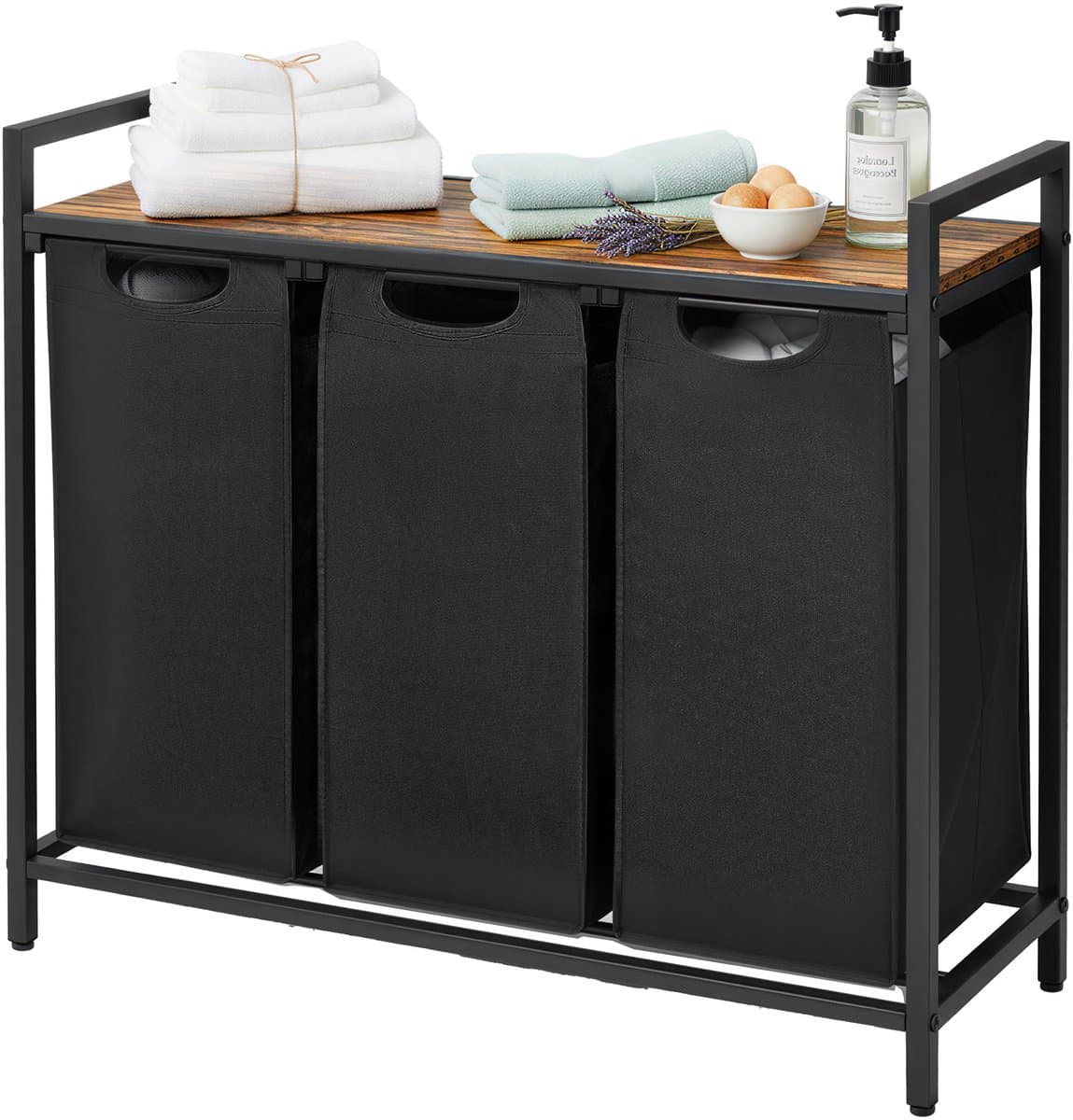 VASAGLE - Wasmand met 3 Compartimenten - 3 Uitneembare Oxford Stoffen Zakjes - Metalen Frame — afbeelding 1