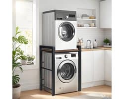 Wasmachine- en Drogerrek - 3-laags Opbergkast voor Wasruimte, Badkamer of Bijkeuken - In Hoogte Verstelbaar