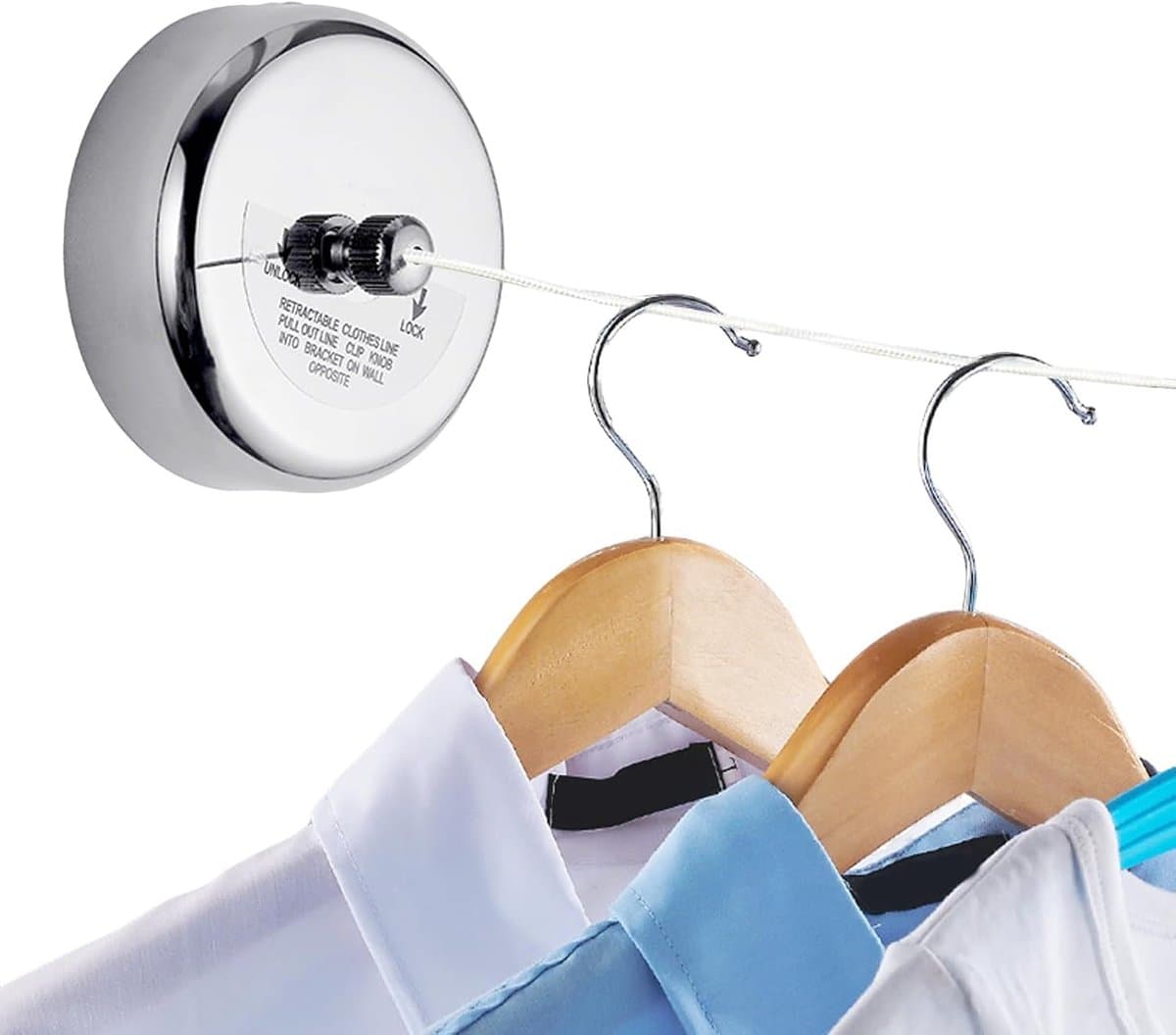 Intrekbare Wasmiddellijn - Wasspinlijn Drooglijn - Buiten Kleding Drogen - Stevig RVS Muurbevestiging - Compact Draagbaar Ontwerp — afbeelding 1