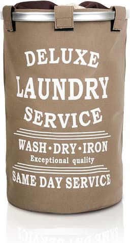 Wasmand 50L - Rond - Tekst Deluxe Laundry Service -> Same Day Service- Badkamer - Wasmand afsluitbaar - Waszak - Bruin — thumbnail 1