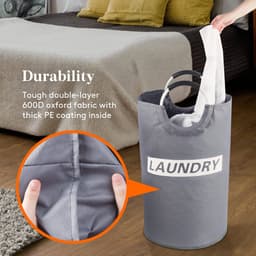 LAUWG - 82 l Opvouwbare Wasmand met Handvat, Grote Capaciteit Wasmanden, Kledingmand Van Oxford, Draagbare Wassorteerder Opbergcontainer Voor Wasgoed, Kleding, Dekens, Speelgoed, Handdoeken, Grijs — thumbnail 4