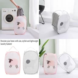 2 Stukken Vuile Kledingmand - Mesh Pop Up Wasmanden - Opvouwbare wasmand - 30x50cm - Speelgoedmand Kinderen - Wasbox Opvouwbaar - Laundry basket - Wasmanden - Opbergmand voor Badkamer - Waszak (roze, grijs) — thumbnail 3