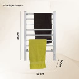 Eleganca Elektrisch Droogrek – B52 x D10 x H80 cm (Hangend) - B52 x D36.5 x H90 cm (Staand) – Verwarmd Droogrek voor snel Drogen van Handdoeken – Elektrisch - 220-240V - 150W - IPX4 - Zilver — thumbnail 4