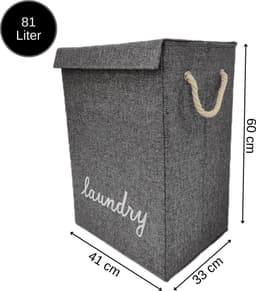 Janse® Wasmand grijs met wit - Stevige opvouwbare wasmand met deksel - 81 Liter - Met handvatten - Laundry basket - Badkamer organizer - Opbergbak - Ruime wassorteerder — thumbnail 2