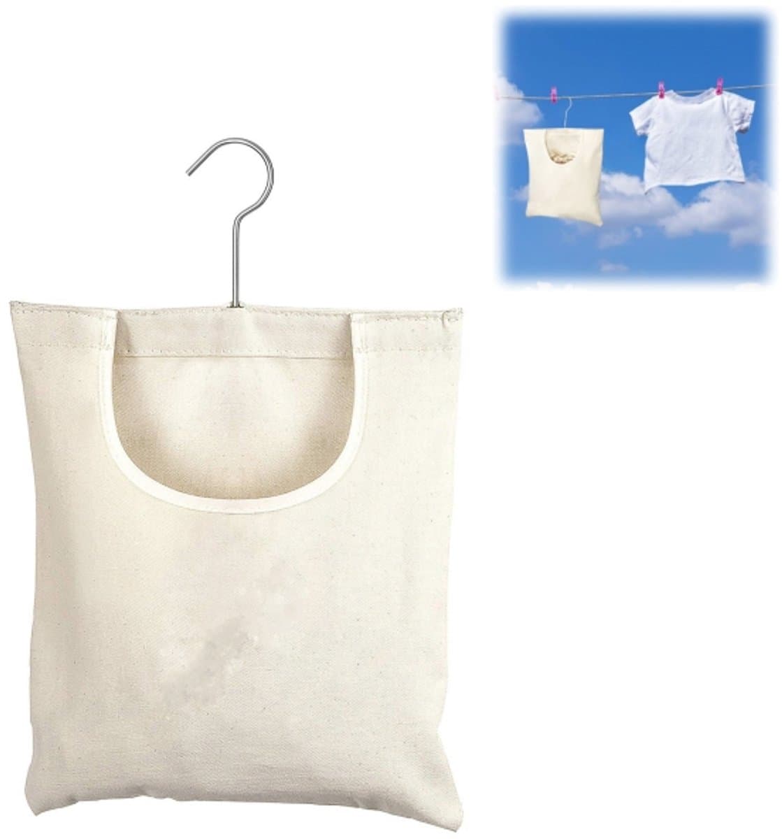 1 stuk - Wasknijpertas - Canvas wasknijper rek - Met metalen haak - Wasknijpers voor buiten - Brede opening voor het gemakkelijk drogen van kleding - Geschikt voor binnen- en buitengebruik (32 x 27 cm, beige) — afbeelding 1