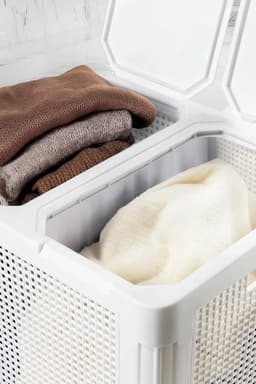 Wasmand met 2 vakken - Sorteer mand - Kleding sorteren - Dubbel deksel ontwerp - 84 liter inhoud - Zandgrijs — thumbnail 5