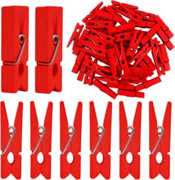 Houten fotoclips - Mini wasknijpers - Ambachten decoreren - Natuurlijk materiaal - 50 stuks - Rood — thumbnail 1