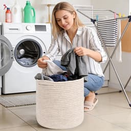 Byshayne- Wasmand met handgrepen - Opbergmand - Katoenen touwmand - Beige - Compact 30 cm x 30 cm - Ideaal voor speelgoed en wasgoed — thumbnail 4