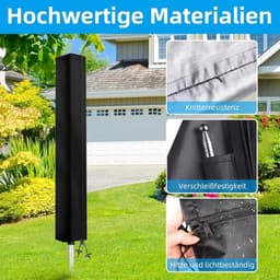 Droogmolen Beschermhoes - Droogmolen Hoes Universeel - met rits en trekkoord - Tuinmeubelhoes - UV-bestendig - Beschermhoes Tuinmeubelen - Waterdichte - winddicht - stofdicht - voor Tuin, Binnenplaats, Buiten, Camping - 180*16 - Zwart — thumbnail 2
