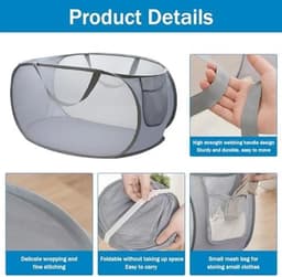 Tweedelige, opvouwbare wasmand met handvat Geschikt voor gemakkelijk transport, Geschikt voor badkamer, kamperen en reizen; zwart/grijs. — thumbnail 2