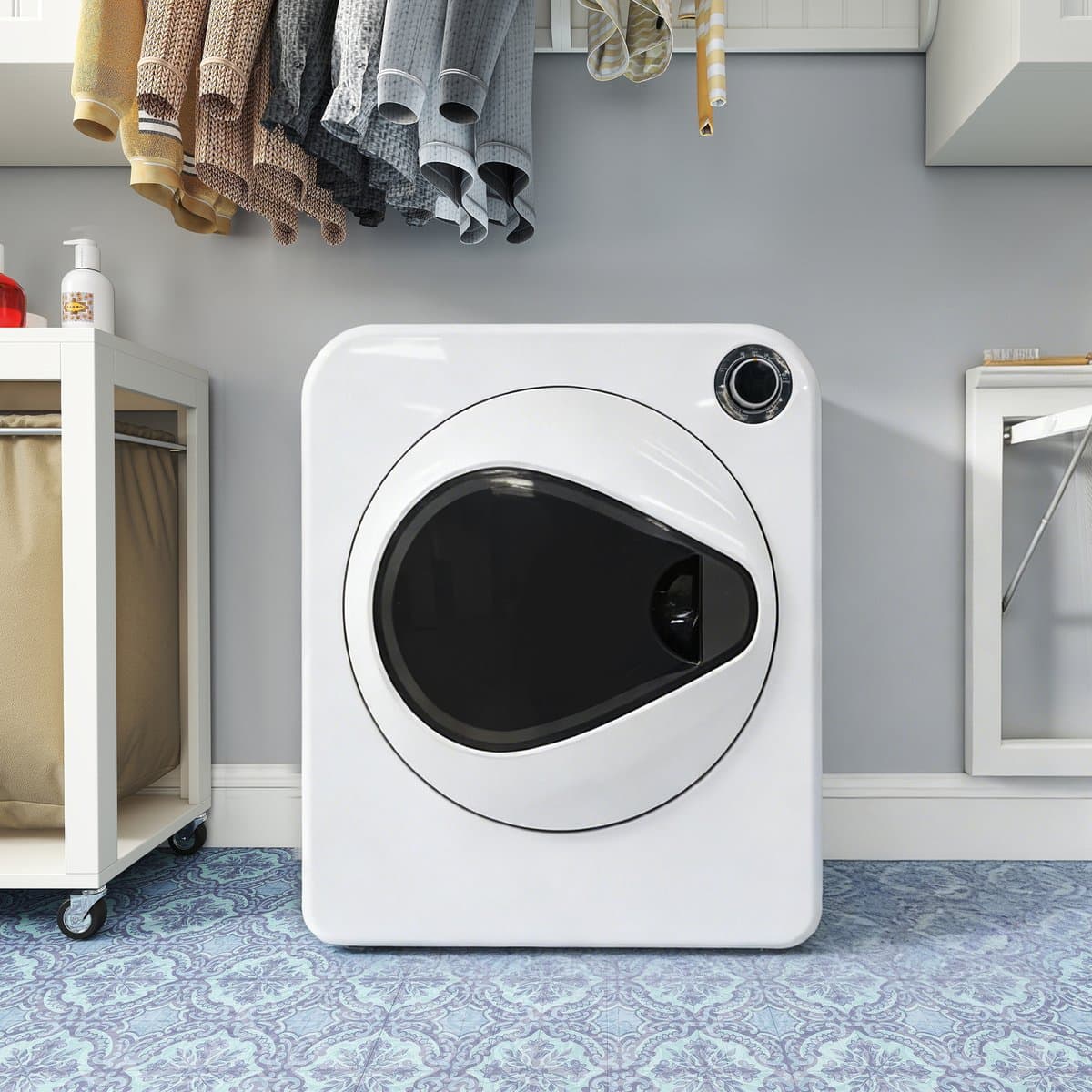 Re-purelife® wasdroger 4 kg met 4 programma's - compacte kledingdroger van roestvrij staal en PCM-behuizing - stapelbare droogtrommel met koelfunctie en wandmontage - wit 49,5 × 41,5 × 59,5 cm — afbeelding 1