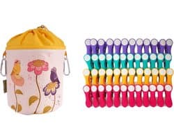 Wasknijpers met zak - Kledinghangers klemmen - Kleding drogen - Softgrip materiaal - 48 stuks - Multicolor — afbeelding 1