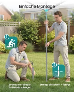 Draaibare waslijn - 60 meter - Staal en kunststof - Met beschermhoes - Geschikt voor 6 wasbeurten — thumbnail 5