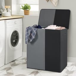Florixa® Wasmand 2 Vakken - Wasmand - Wassorteerder - Dubbele Wasmand - Grijs/Zwart - 63cm x 36cm x 68cm — thumbnail 3