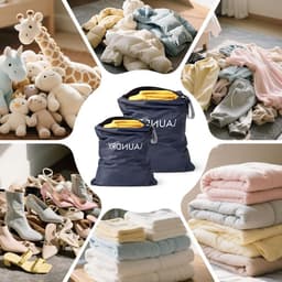Vouwbare Waterdichte Waszakken, 2 Stuks voor Vuile Kleding, Ideaal voor Fitness en Strand, Met Rits en Opbergruimte - Donkerblauw — thumbnail 3