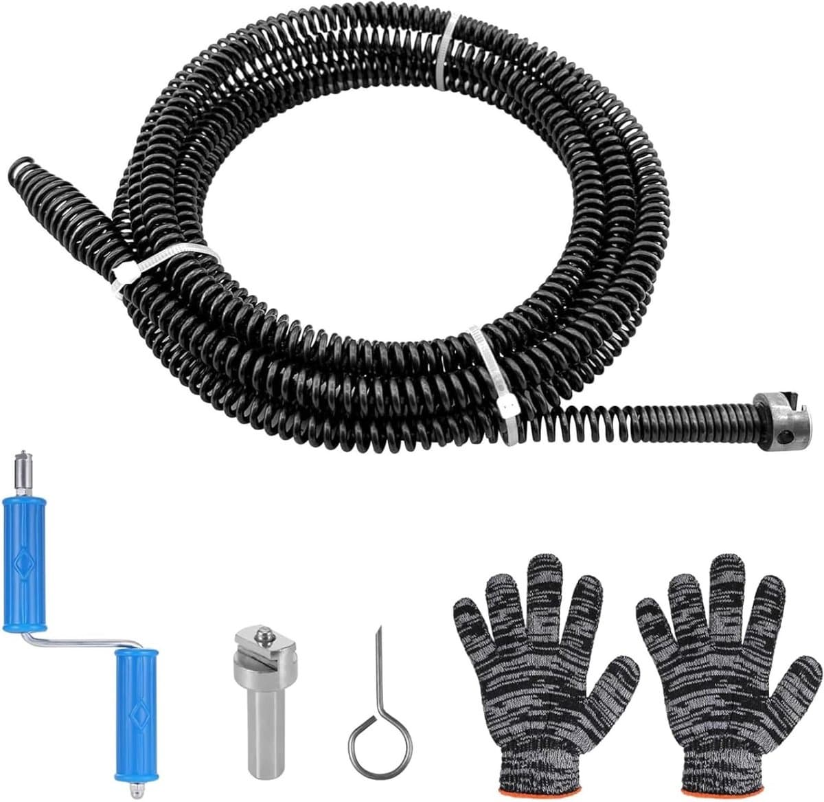 Drain Snake Ontstopper voor Elektrische Afvoerreinigingsmachine, 5.5m Veer met Boorconnector, Handmatige Ontstopper met Handschoenen voor Efficiënte Afvoerreiniging en Verstopte Leidingen — afbeelding 1