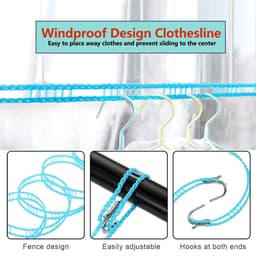 Dailygoods- Waslijn - 2 Stuks - Antislip Elastisch Touw - Draagbare Waslijn - Winddichte Outdoor Waslijn - Hoogwaardig PE-Materiaal - Drooglijn — thumbnail 2