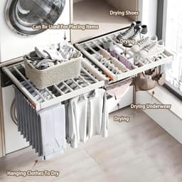 Uittrekbaar Droogrek - Broekrek Kast - Ruimte Besparen - Verstelbare Breedte - 61-66cm - Aluminium — thumbnail 4