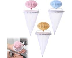 Wasmachine pluizenfilter, 3-pack huisdierhaarverwijderaar, herbruikbaar drijvend haarfilter tennisbal, roze