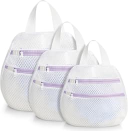 3-delige dubbellaags wasnet set - met handvatten - paarse kleur - 3 maten 40×40 50×50 60×60 cm - herbruikbaar mesh voor bh's en sokken — thumbnail 1