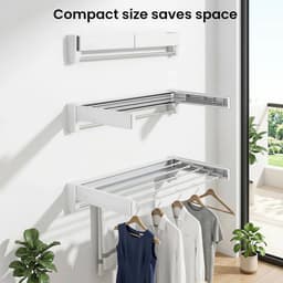 Linkforu Uitschuifbaar Droogrek - Was Hangrek - Wandmodel Met 5 Stangen - Ideaal Voor Balkon Badkamer En Wasruimte - 1 Mtr. — thumbnail 3