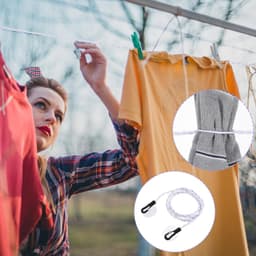 Reiswaslijn - 2 stuks - Met haken en zuignap - Draagbare elastische waslijn - Winddichte hanger voor buiten kamperen - Uitschuifbare waslijn - Waslijn - Voor buiten kamperen, wasdrogen - 3 m - Wit — thumbnail 2