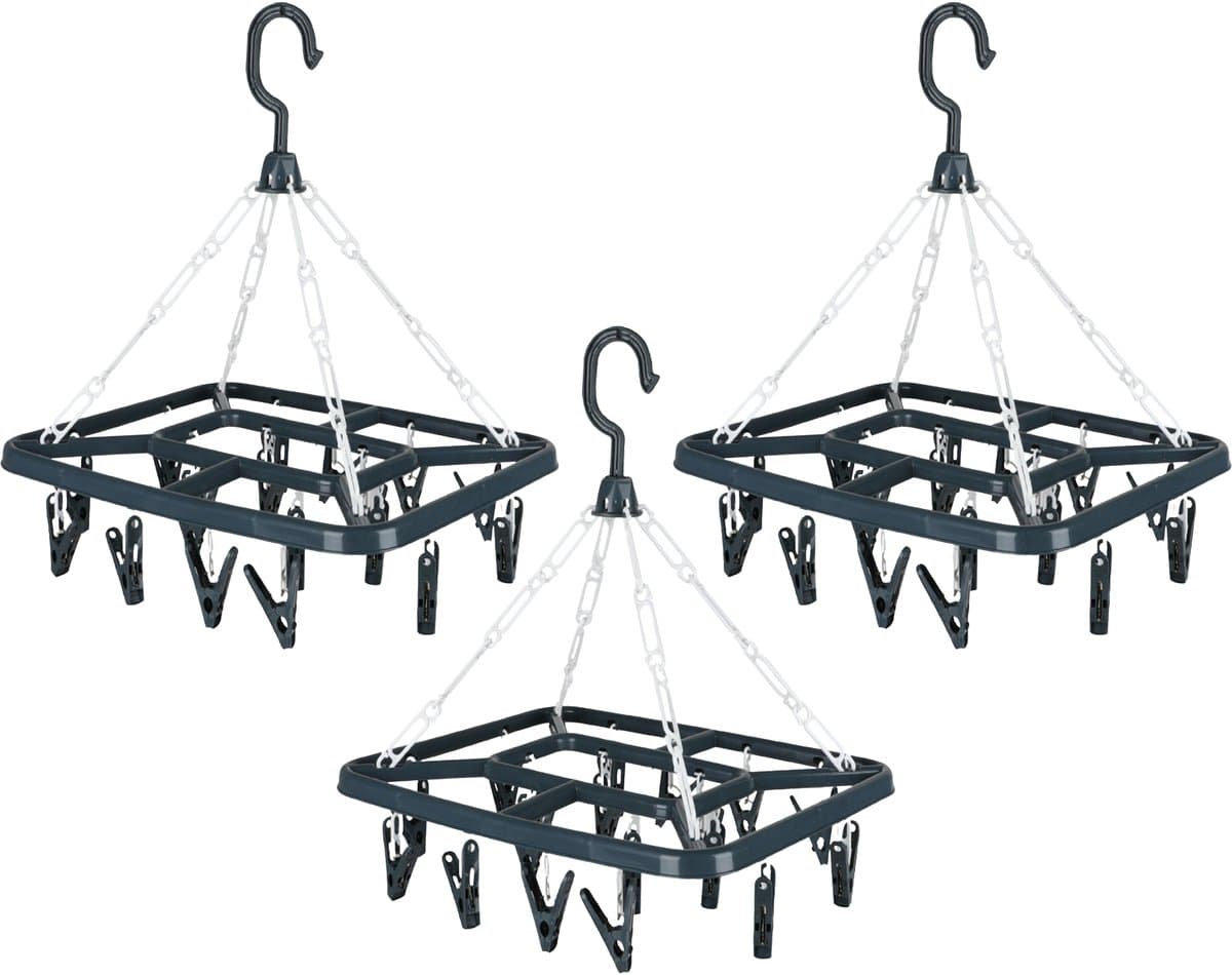 Urban Living Wasgoed droogcarrousel/droogmolen - 3x - 18 clips/knijpers - grijs - kunststof - 31 x 33 cm — afbeelding 1