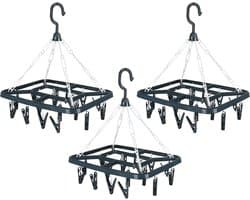 Urban Living Wasgoed droogcarrousel/droogmolen - 3x - 18 clips/knijpers - grijs - kunststof - 31 x 33 cm