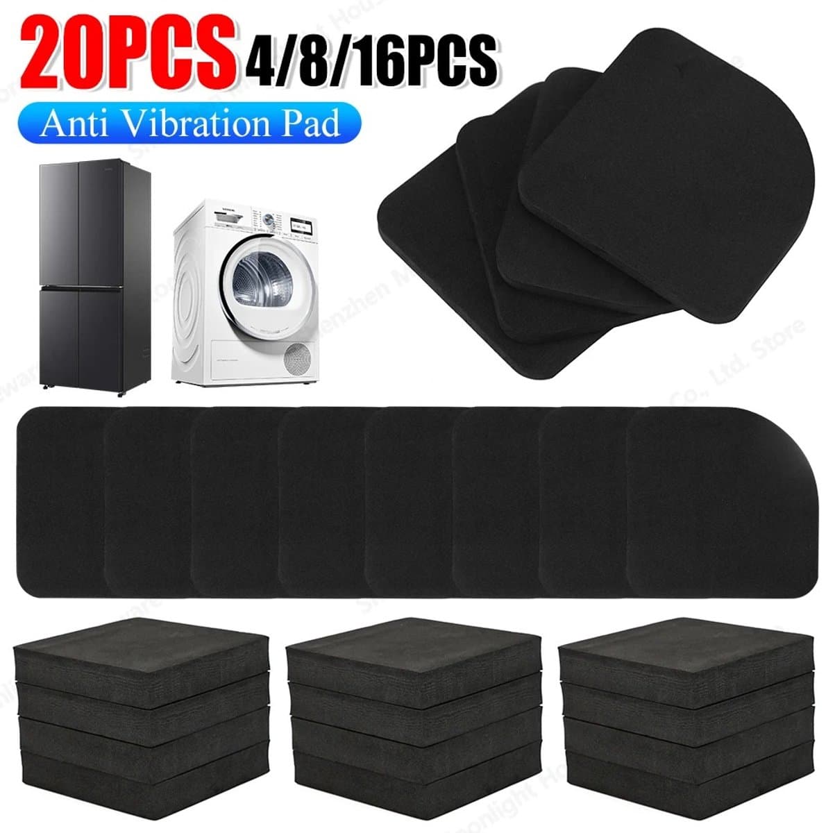 Solvix Antislip Anti Vibratie Pads 20 Stuks – Trillingsdempers voor Wasmachine en Droger – Schokabsorberende Antislip Matten 7,5 × 7,5 cm — afbeelding 1