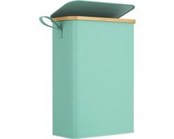 Lifewit Wasmand met Deksel, Smalle Wasmand, Laundry Basket met Bamboe Frame, Uitneembare Zak en Handgreep, Voor Slaapkamer, Badkamer, Wasruimte, 50L, Turquoise