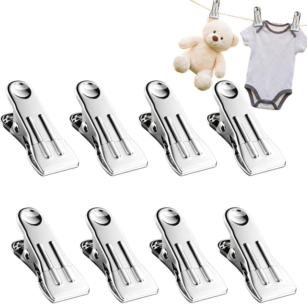 Metalen Wasknijpers - Kleding Clips - Kleding Drogen - Roestvrij Staal - 5.5 cm - Wit — afbeelding 1