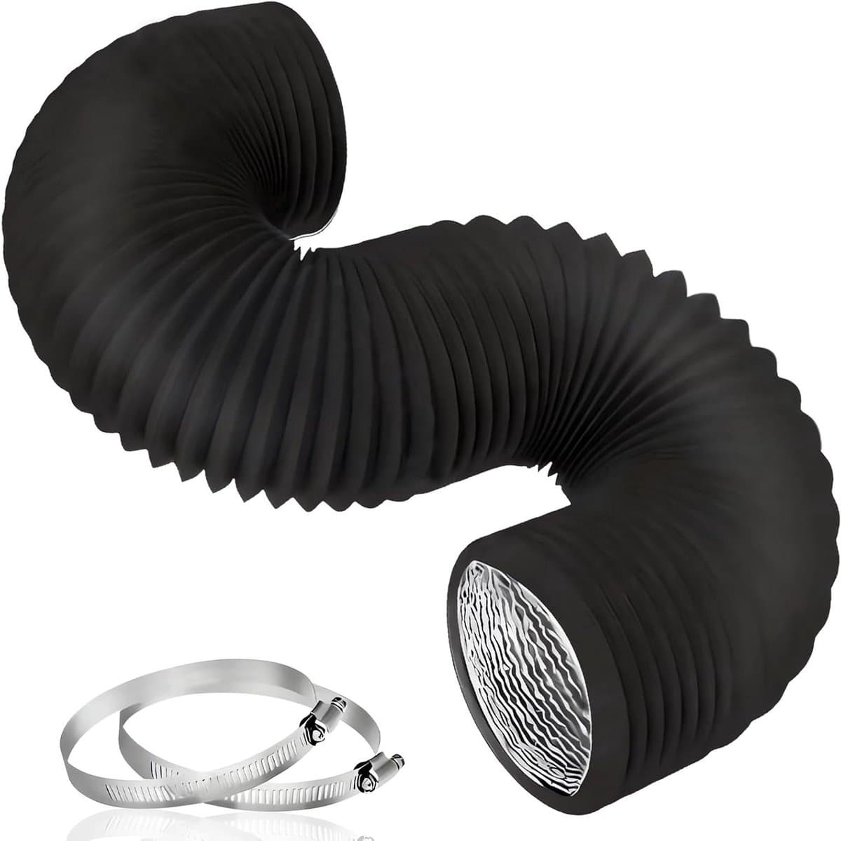 Afzuigslang Flexibel - Ventilatieslang Aluminium - Lucht Circulatie - Met Aluminium Versterking - 150 mm x 5 m - Zwart — afbeelding 1