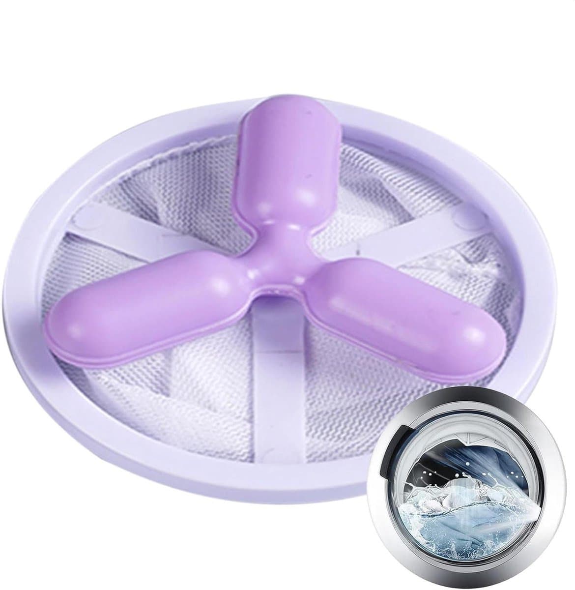 Wasmachine Pluisvanger - Haarfilterbal Was - Kleding Reinigen - Vangt Dierenhaar Op - 17.2 x 9.4 cm - Paars — afbeelding 1