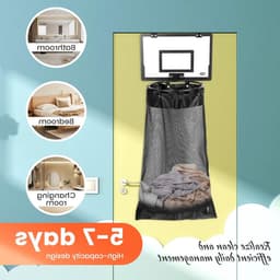 Hangende wasmand in de vorm van een basketbal, ideaal voor slaapkamer, badkamer en utility room, eenvoudig te bevestigen zonder boren, 2-in-1 waszak voor efficiënt gebruik — thumbnail 3