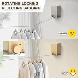 Intrekbare Waslijn - Reiswaslijn Roestvrij Staal - Kleding Drogen - Anti Doorzakken Vergrendeling - 4.2 Meter - Goud — thumbnail 3