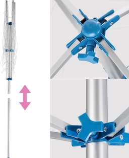 tectake® Droogmolen - 150 x 150 x 196 cm - Droogrek - Wasmolen van Aluminium - Draaibaar en in Hoogte Verstelbaar - Inclusief Voet — thumbnail 4