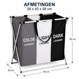 HEM Wasmand 3 Vakken 105 Liter – Wassorteerder Donker, Licht & Kleur – Polyester Wasmand met Aluminium Frame – Opvouwbare Wasmand – Was Organizer 58x40x58 cm – Inclusief HEM Microvezeldoekje — thumbnail 2