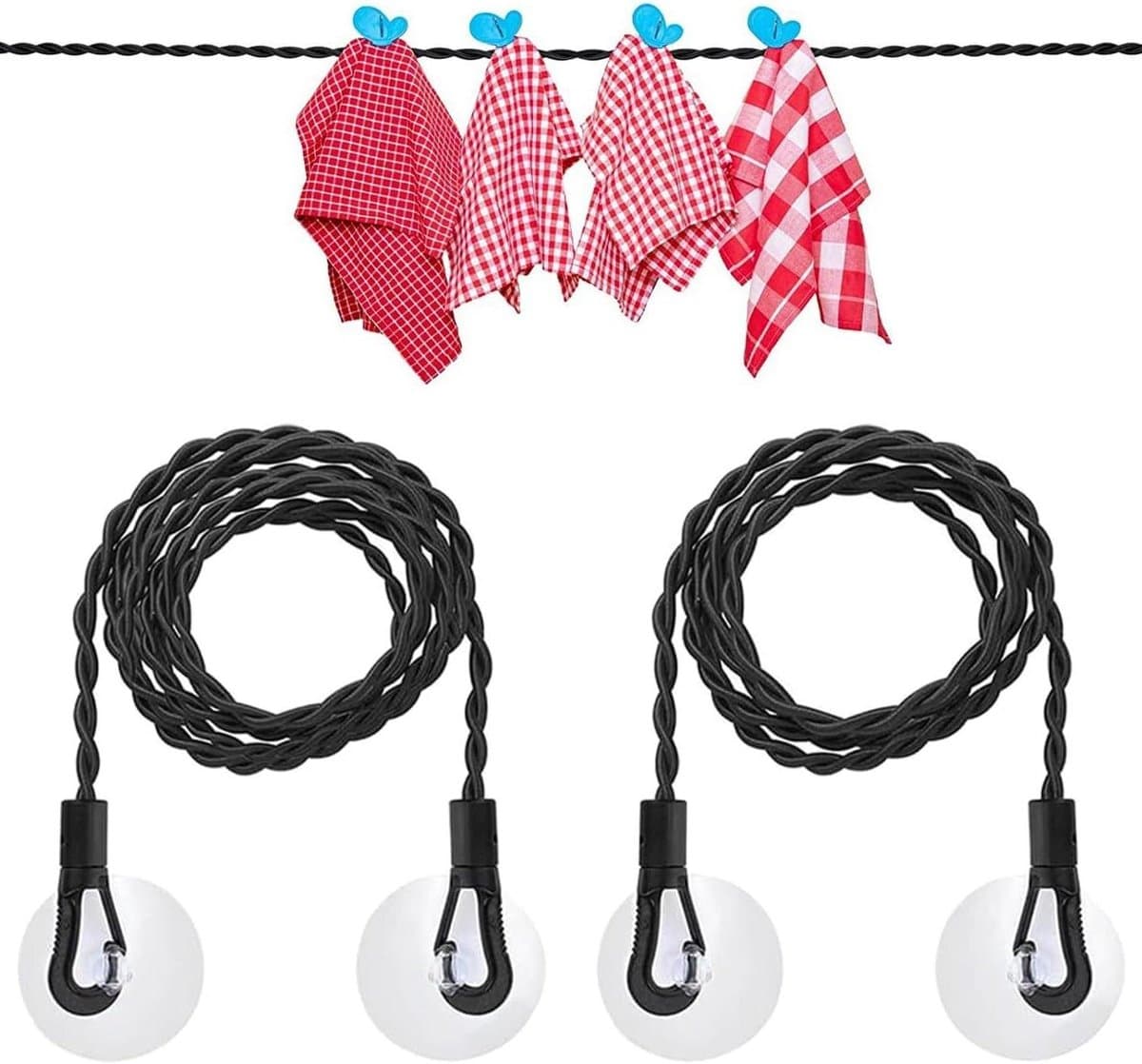 Waslijnen Set - Draagbaar Ophangsysteem - Drogen Buiten - Uitschuifbaar Mechanisme - 2 Stuks 3 Meter - Zwart — afbeelding 1