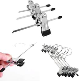 10-pack roestvrijstalen metalen broekkleerhanger kledingrek broekrekbeugel met 2 verstelbare clips — thumbnail 4