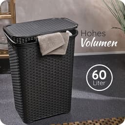 Novaliv Rotan Wasmand met Deksel 60L Zwart, Wasbox Wasemmer Wascontainer Modern voor Badkamer Wasgoed Vuile Was, Wasmanden Vuile Wascontainer Wasmand Verzamelmand Box — thumbnail 2