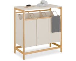 wasmand met 3 vakken - opklapbare plank - 84,5 x 78,5 x 40 cm - bamboe — afbeelding 1