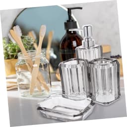 1set Badkamer Accessoires Transparante Tandborstelhouder Mondspoelbekertje Zeepdispenser Lotionfles Stijlvol Ruimtebesparend Voor Uw Badkamer — thumbnail 5
