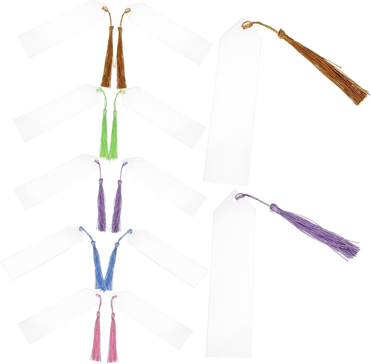 1set Transparante Acryl Boekmerken Met Kleurige Flowertassels Onvoltooide Blanke Boekmerken Voor Creatieve Projecten Studeren — afbeelding 1
